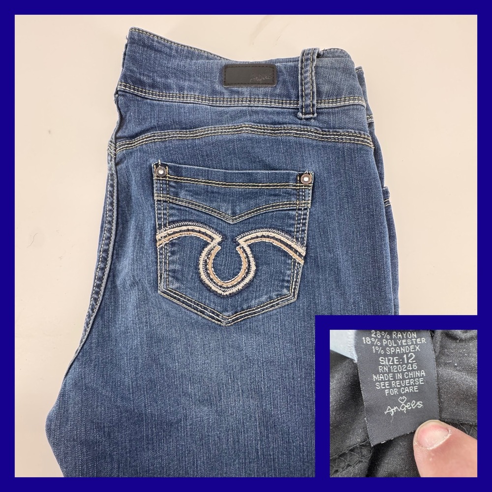 Angels Jeans Women 12 Blue Dark Wash Embroidered Back Pocket Straight Leg